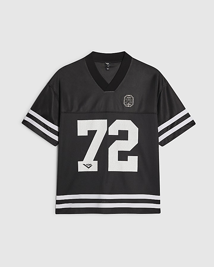 Black Oversized Mesh V Neck T-Shirt