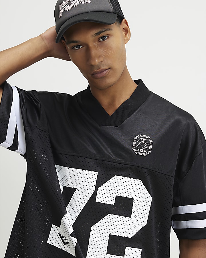 Black Oversized Mesh V Neck T-Shirt