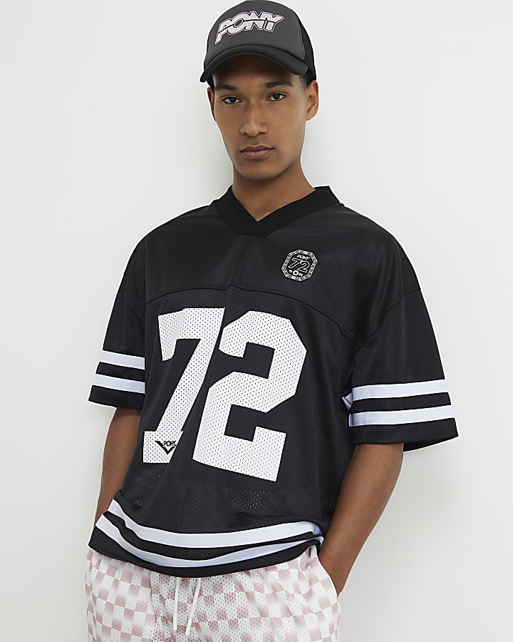 Black Oversized Mesh V Neck T-Shirt