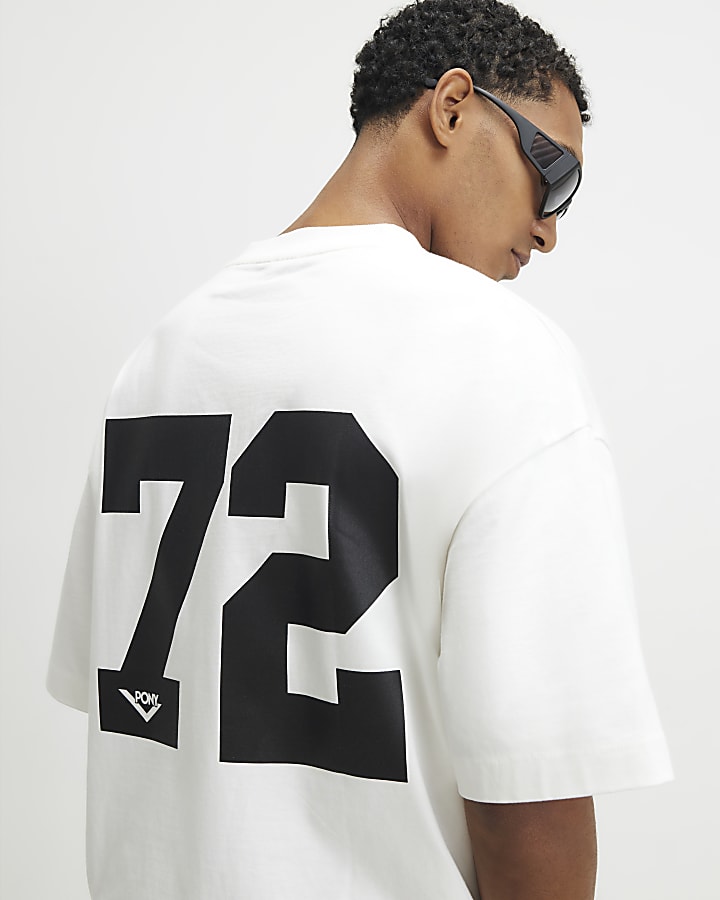 White Oversized Floral V Neck T-Shirt