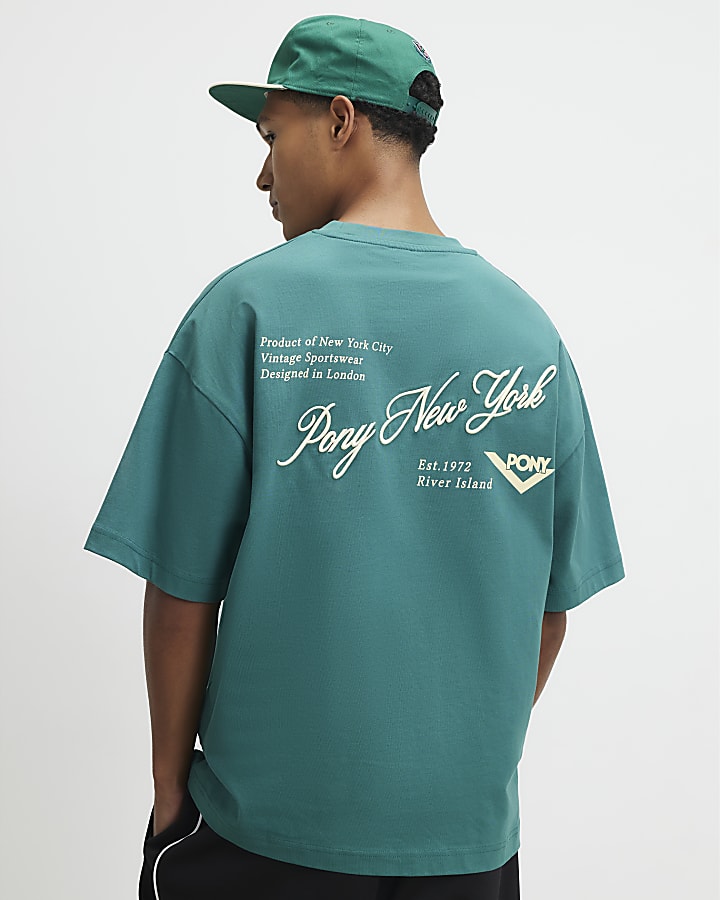 Green Oversized Script Embroidered T-Shirt