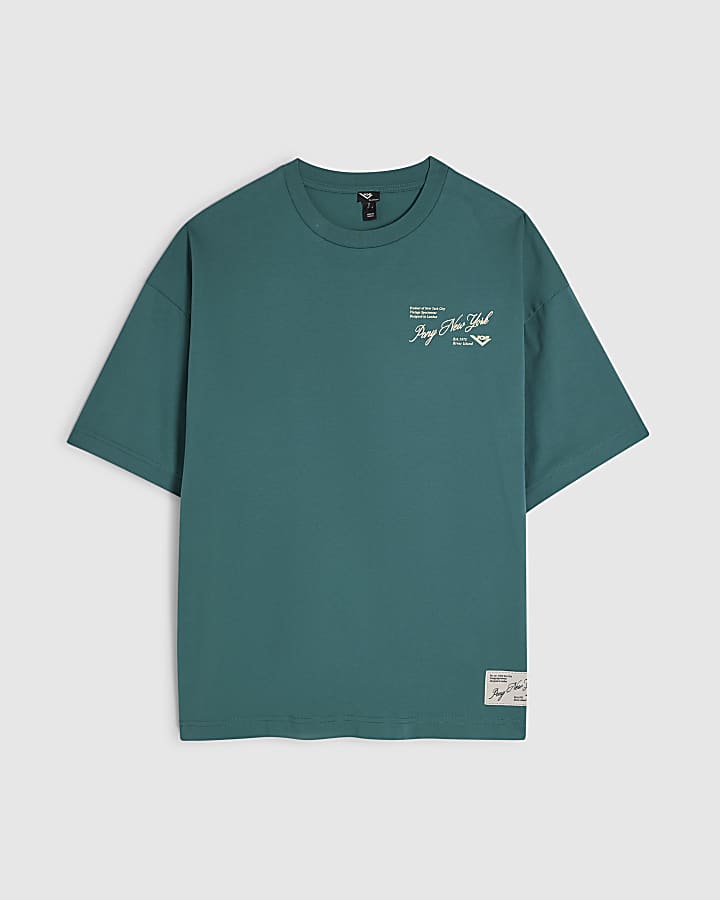 Green Oversized Script Embroidered T-Shirt