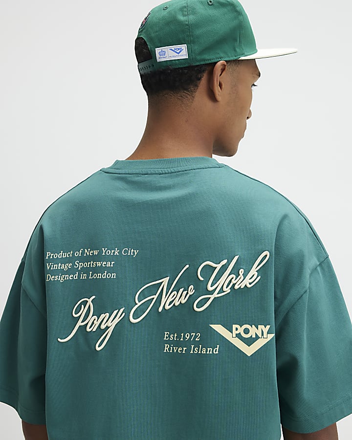 Green Oversized Script Embroidered T-Shirt