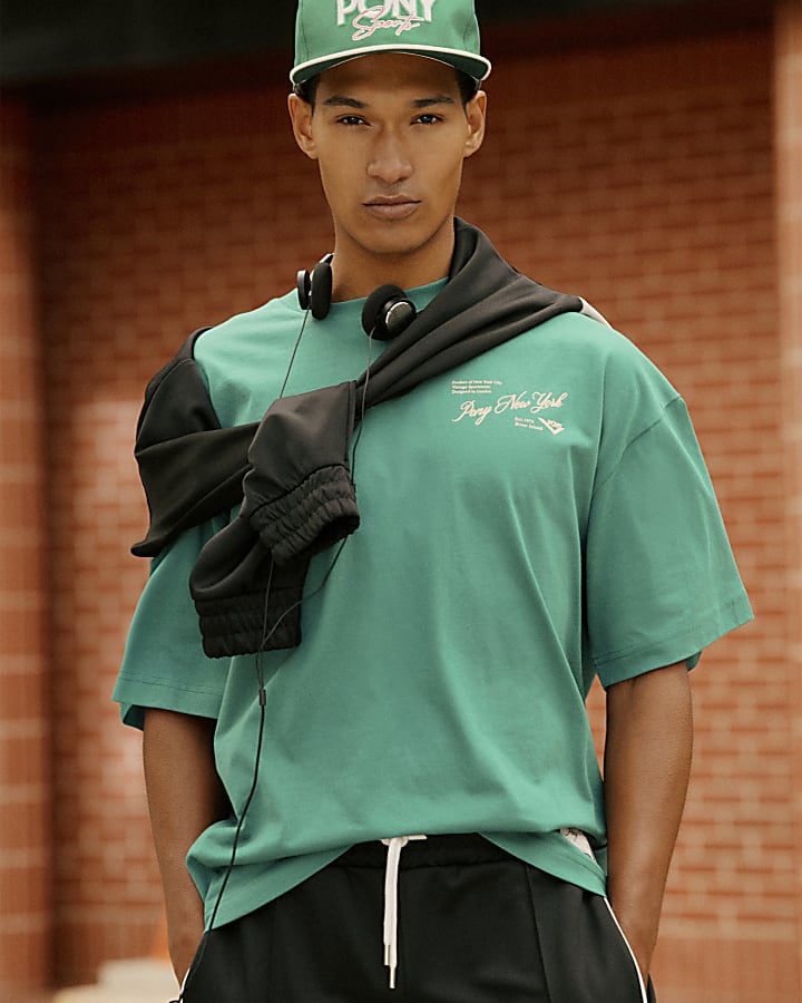 Green Oversized Script Embroidered T-Shirt