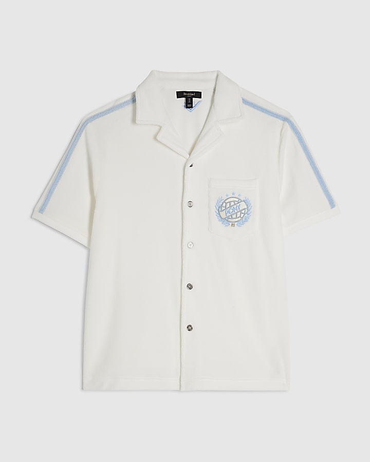 White Regular Fit Towelling Revere Shirt