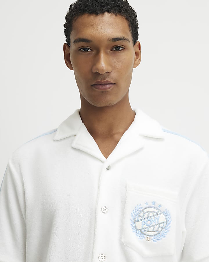 White Regular Fit Towelling Revere Shirt