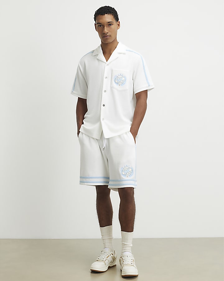 White Regular Fit Towelling Revere Shirt