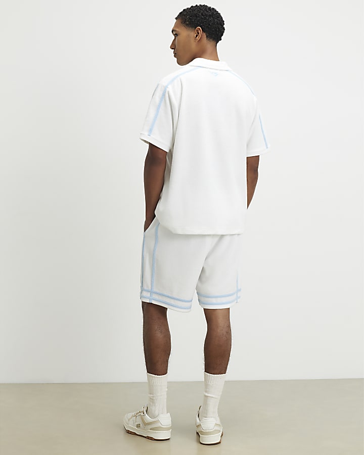 White Regular Fit Towelling Shorts
