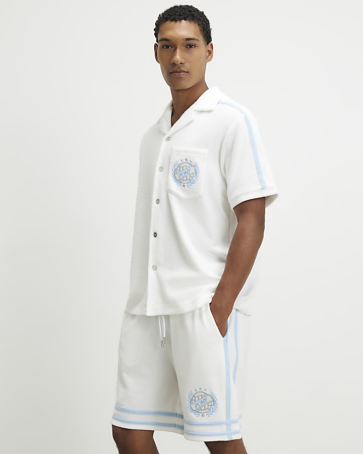 White Regular Fit Towelling Shorts