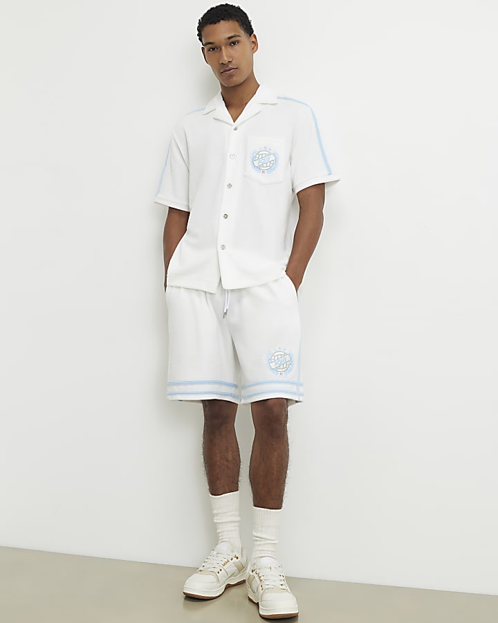 White Regular Fit Towelling Shorts