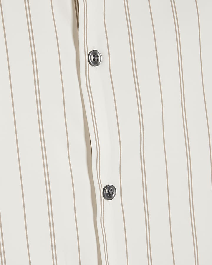 White Short Sleeve Muscle Fit Stripe Shirt