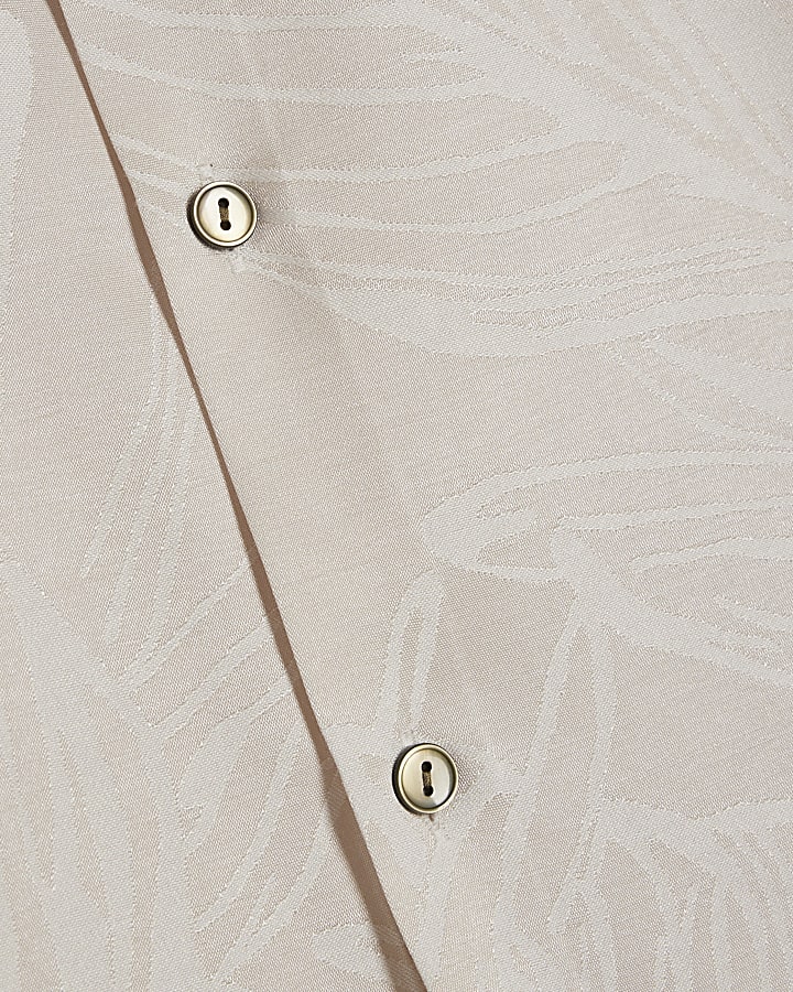 Cream Long Sleeve Palm Leaf Jacquard Shirt