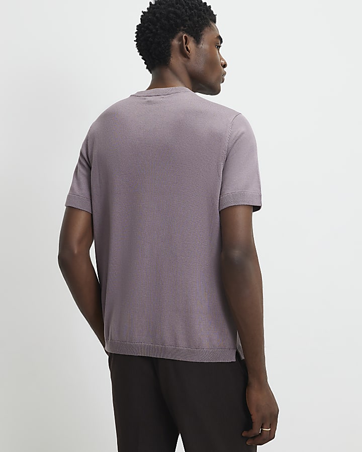 Purple Slim Fit Knitted Essential T-Shirt
