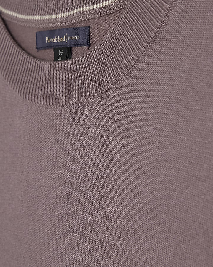 Purple Slim Fit Knitted Essential T-Shirt