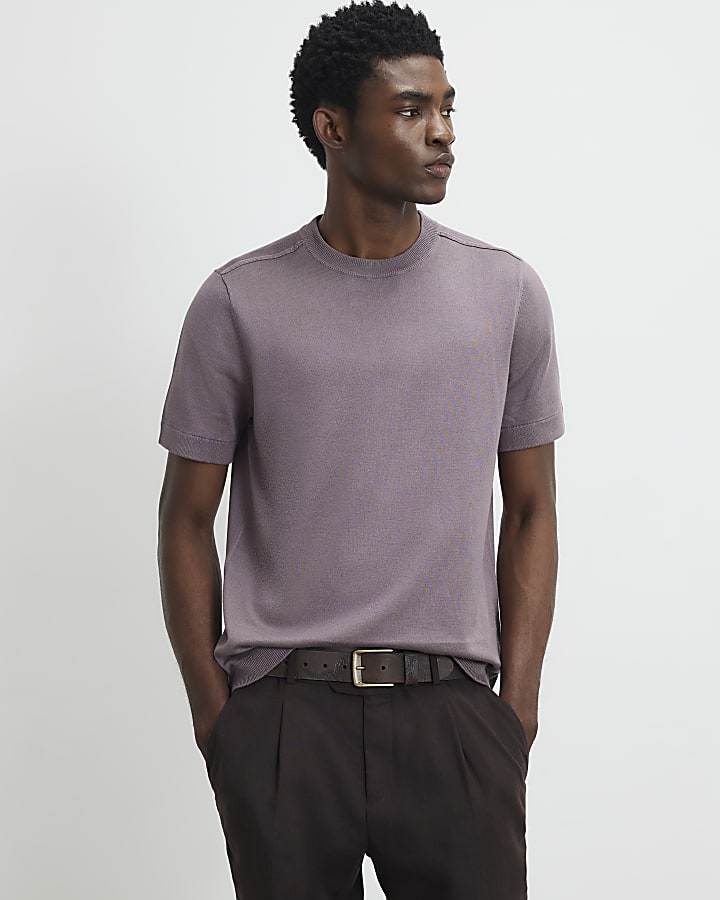 Purple Slim Fit Knitted Essential T-Shirt