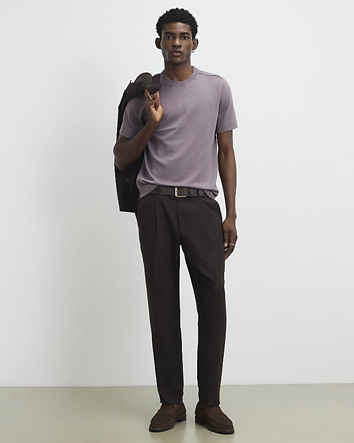 Purple Slim Fit Knitted Essential T-Shirt