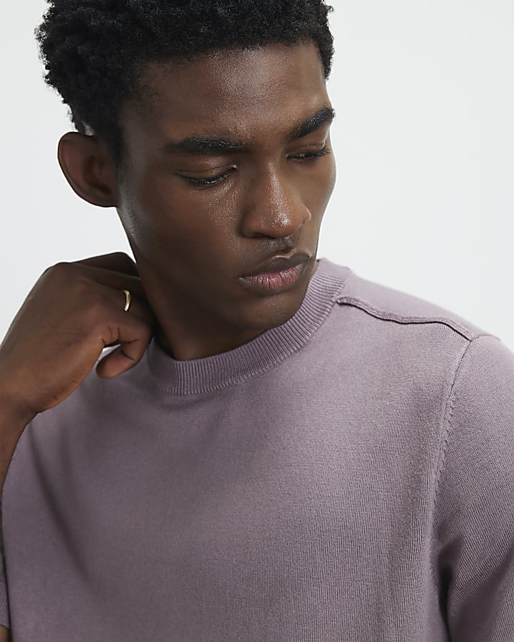 Purple Slim Fit Knitted Essential T-Shirt