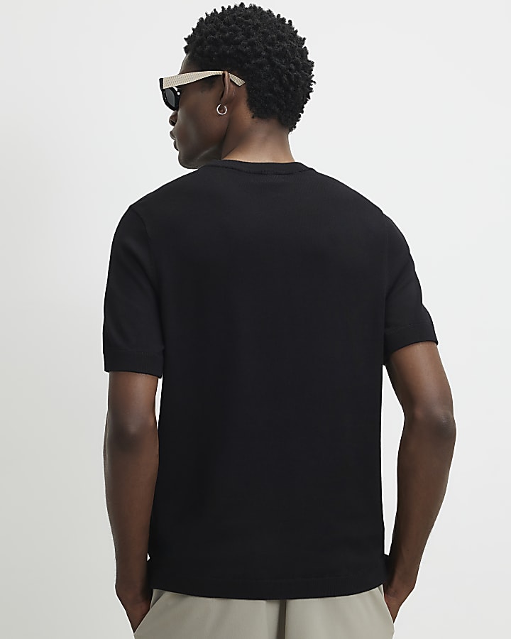 Black Slim Fit Knitted Essential T-Shirt