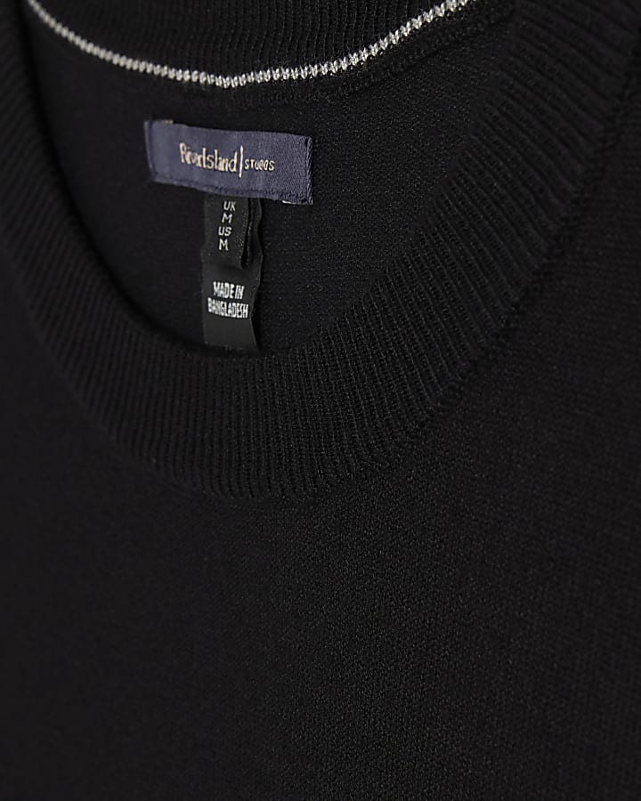 Black Slim Fit Knitted Essential T-Shirt