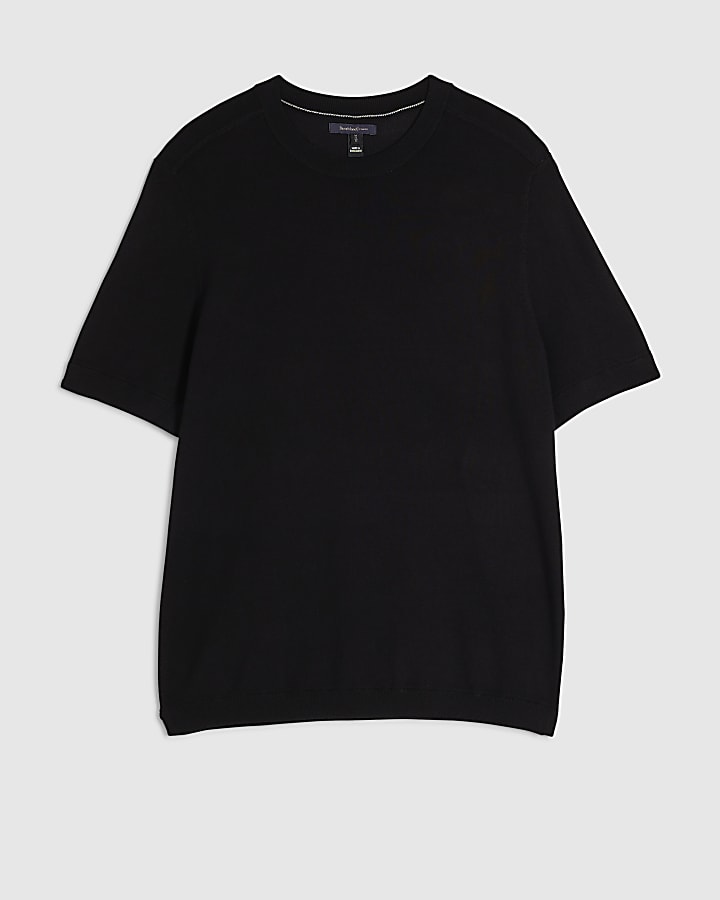 Black Slim Fit Knitted Essential T-Shirt