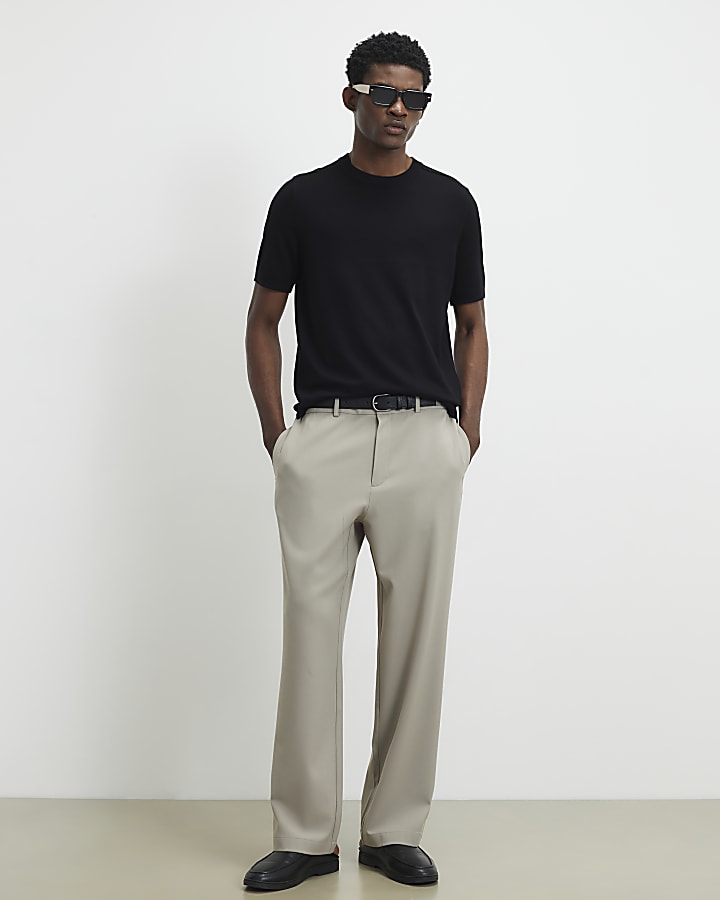 Black Slim Fit Knitted Essential T-Shirt