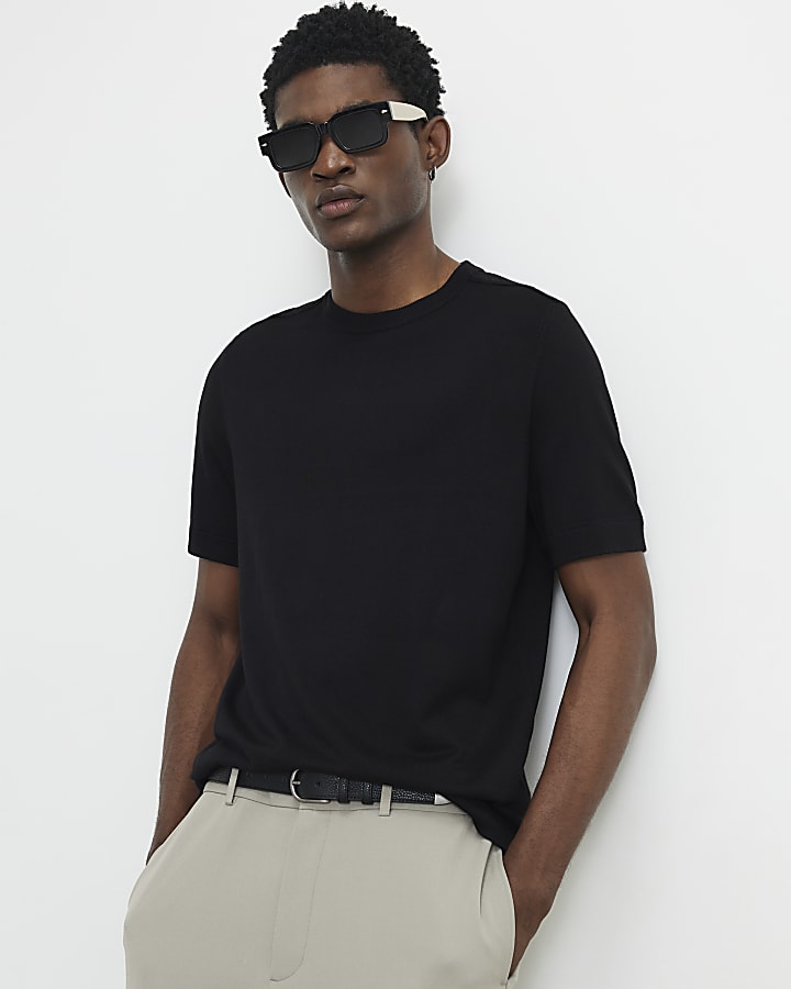 Black Slim Fit Knitted Essential T-Shirt