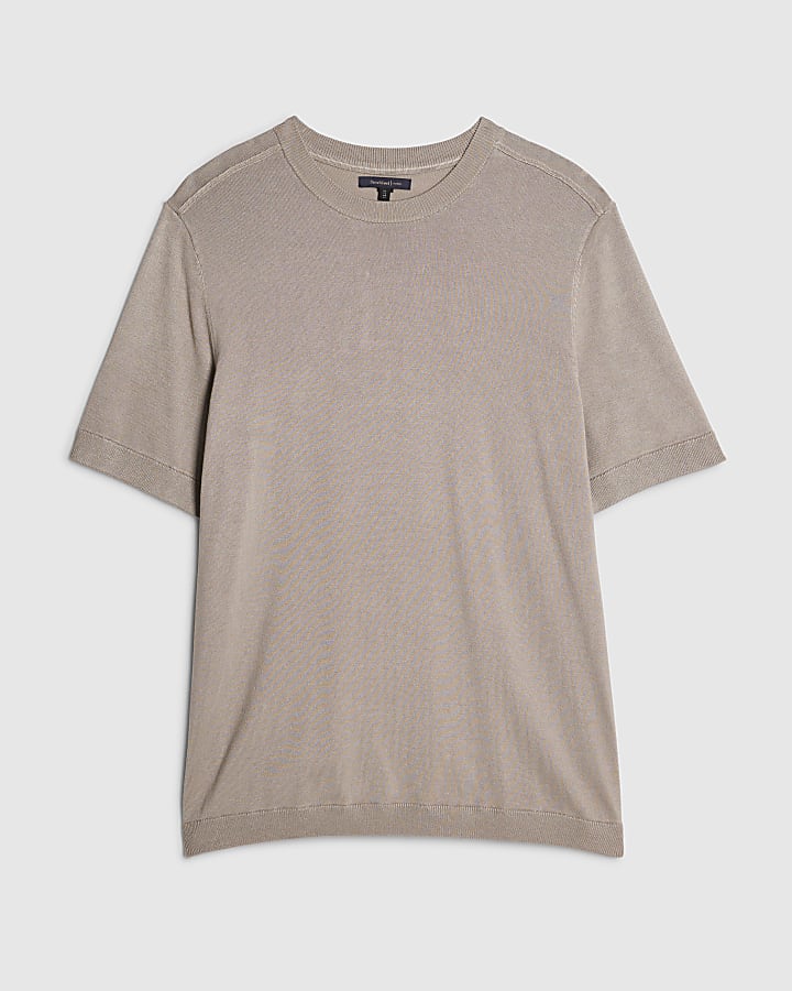 Beige Slim Fit Knitted Short Sleeve T-Shirt