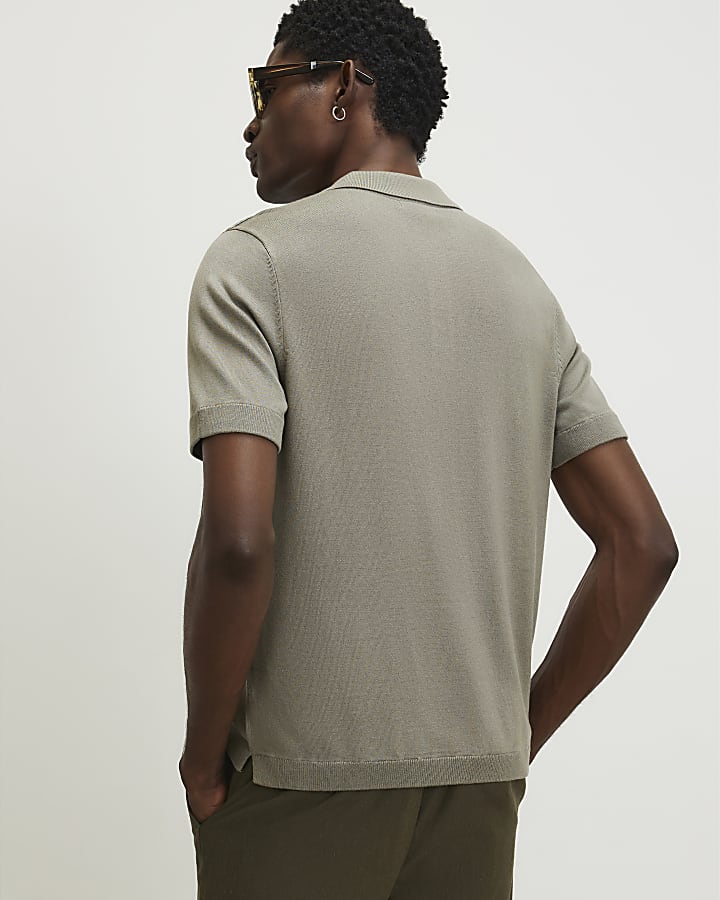 Green Slim Fit Knitted Polo Shirt
