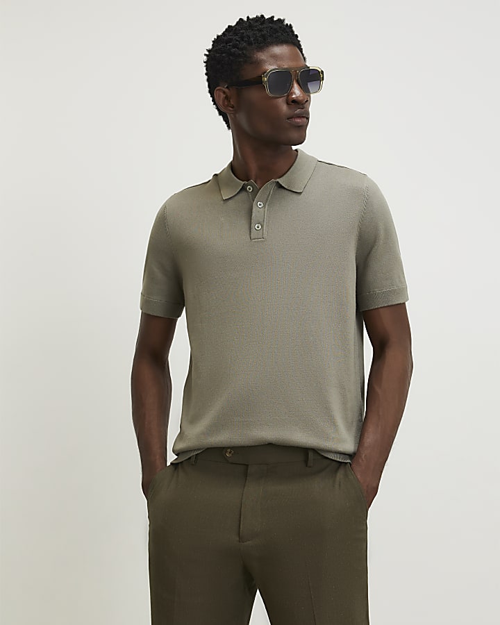 Green Slim Fit Knitted Polo Shirt