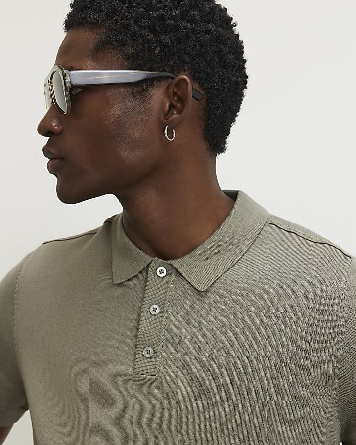 Green Slim Fit Knitted Polo Shirt