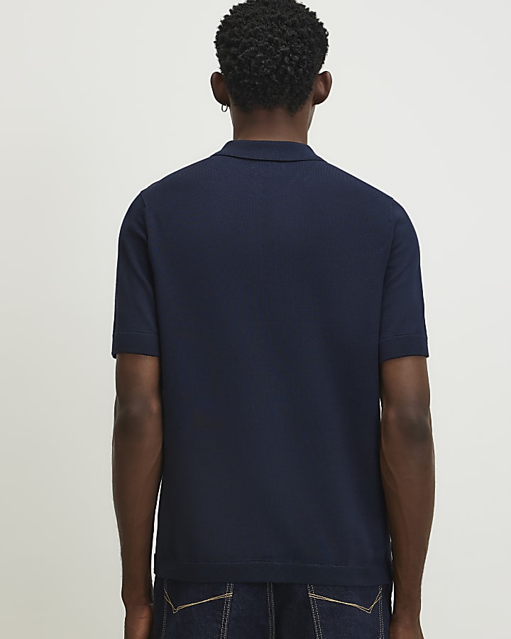 Navy Slim Fit Knitted Polo Shirt