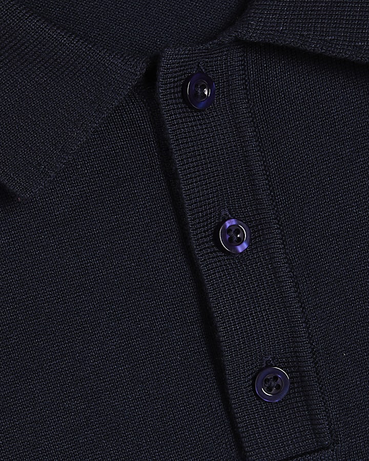 Navy Slim Fit Knitted Polo Shirt