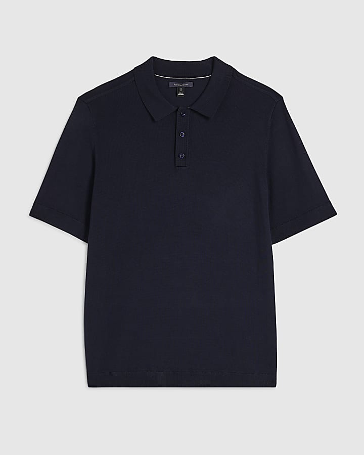 Navy Slim Fit Knitted Polo Shirt