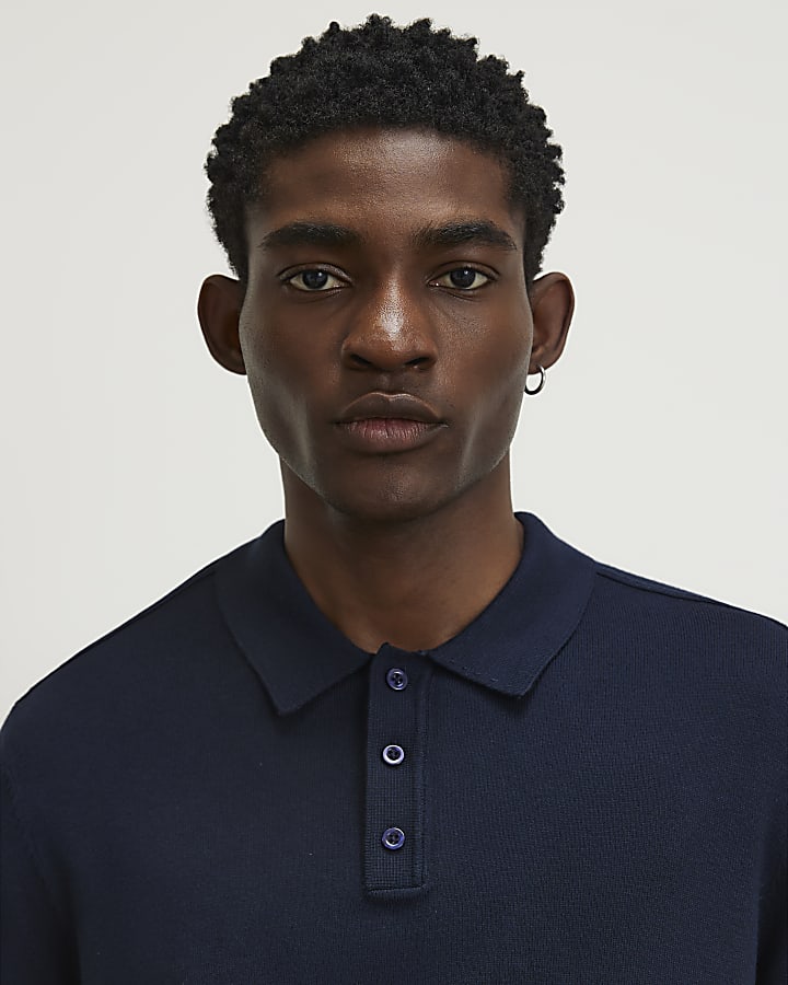 Navy Slim Fit Knitted Polo Shirt