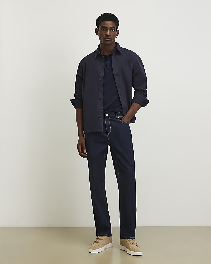 Navy Slim Fit Knitted Polo Shirt