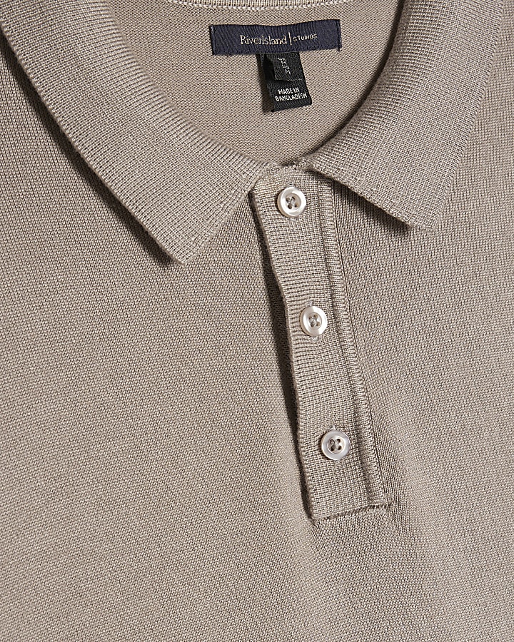 Grey Slim Fit Knitted Polo Shirt