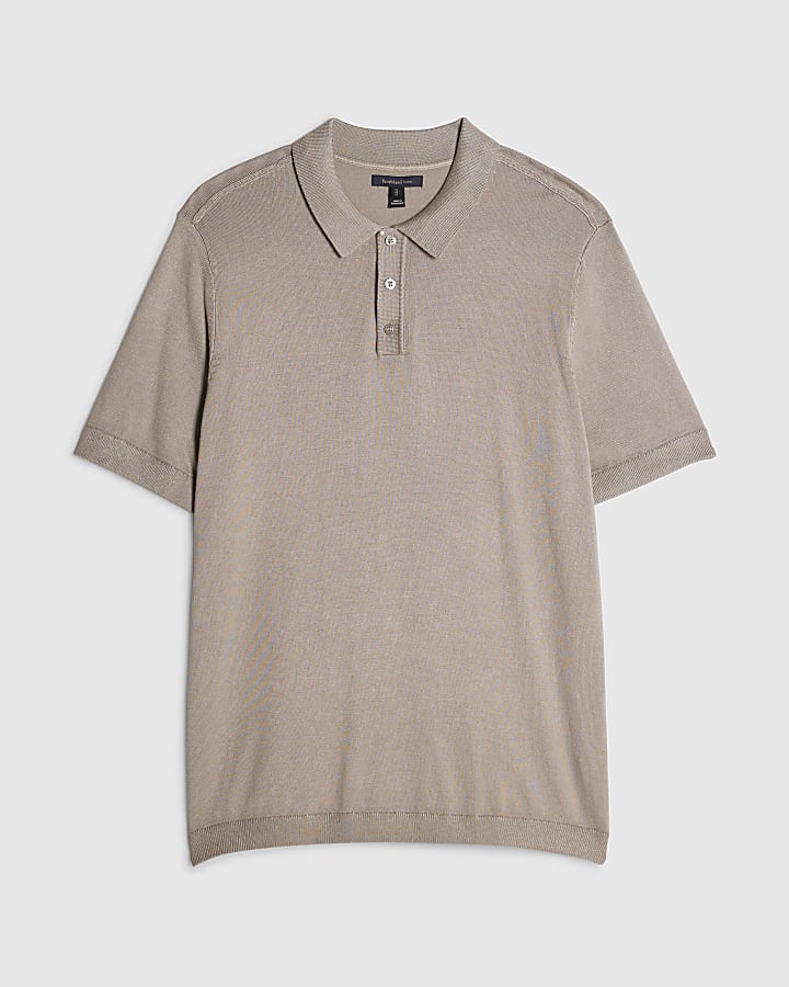 Grey Slim Fit Knitted Polo Shirt
