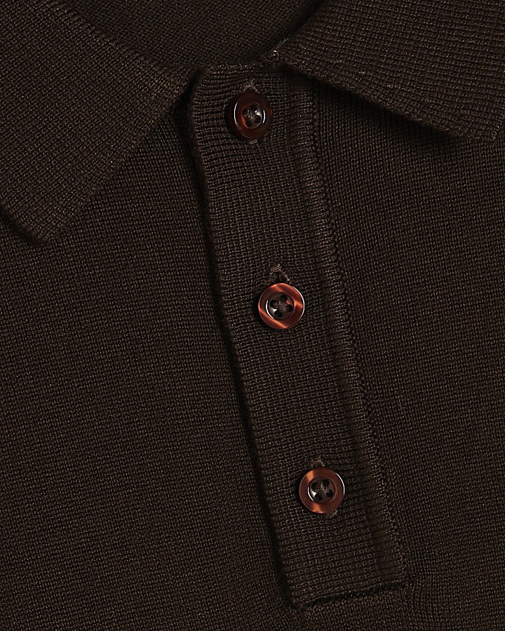 Brown Slim Fit Knitted Polo Shirt