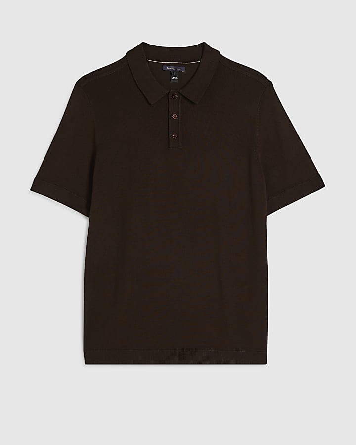 Brown Slim Fit Knitted Polo Shirt