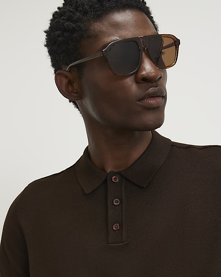 Brown Slim Fit Knitted Polo Shirt