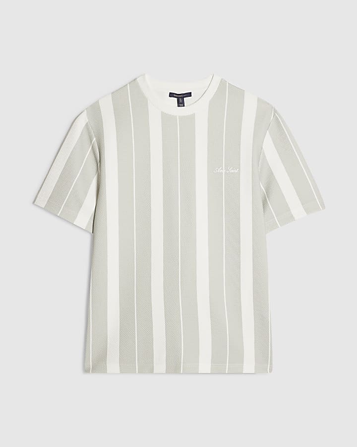 Green Slim Fit Textured Stripe T-Shirt