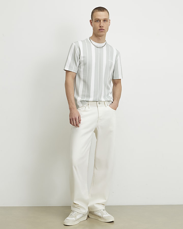 Green Slim Fit Textured Stripe T-Shirt