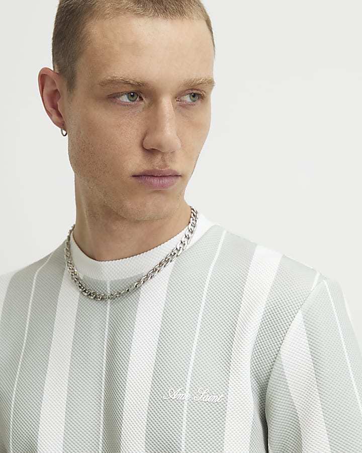Green Slim Fit Textured Stripe T-Shirt