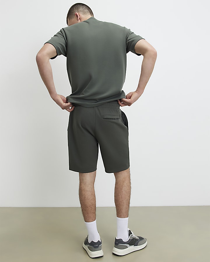 Khaki Slim Fit Embroidered Graphic Shorts