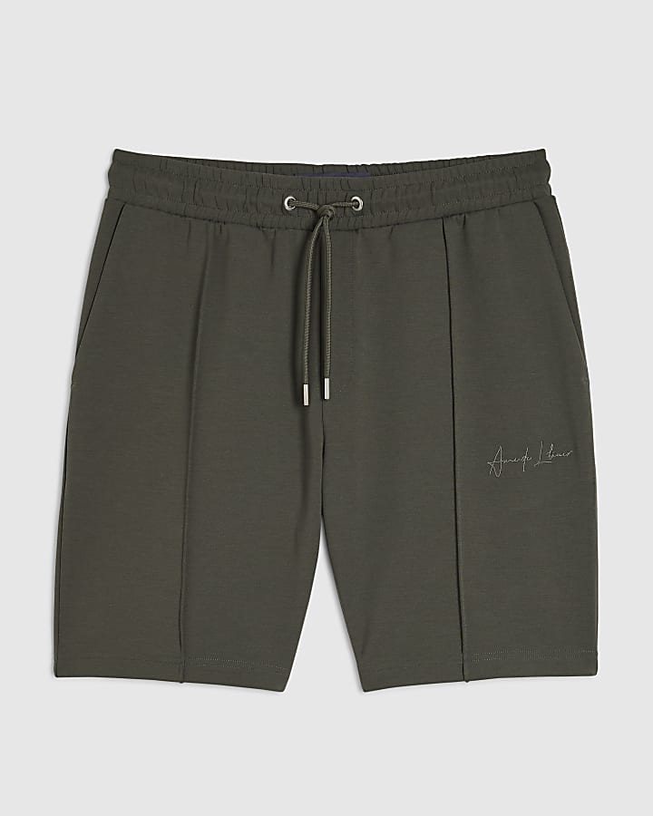 Khaki Slim Fit Embroidered Graphic Shorts