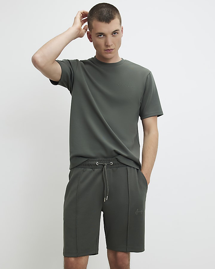Khaki Slim Fit Embroidered Graphic Shorts