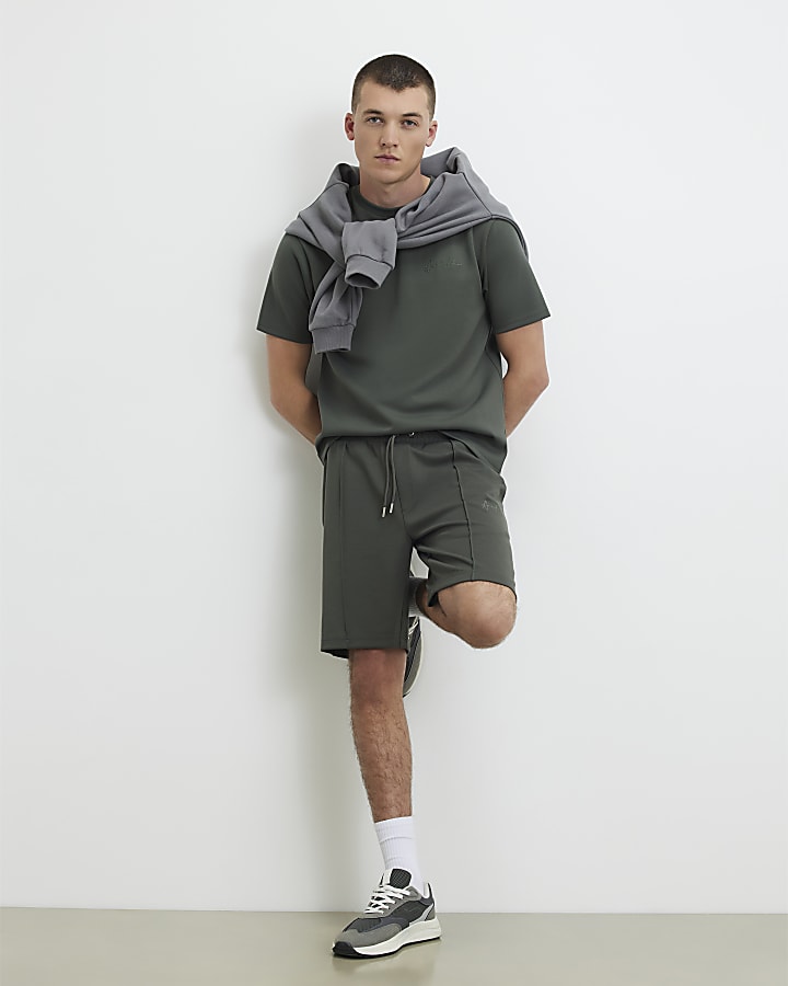 Khaki Slim Fit Embroidered Graphic Shorts
