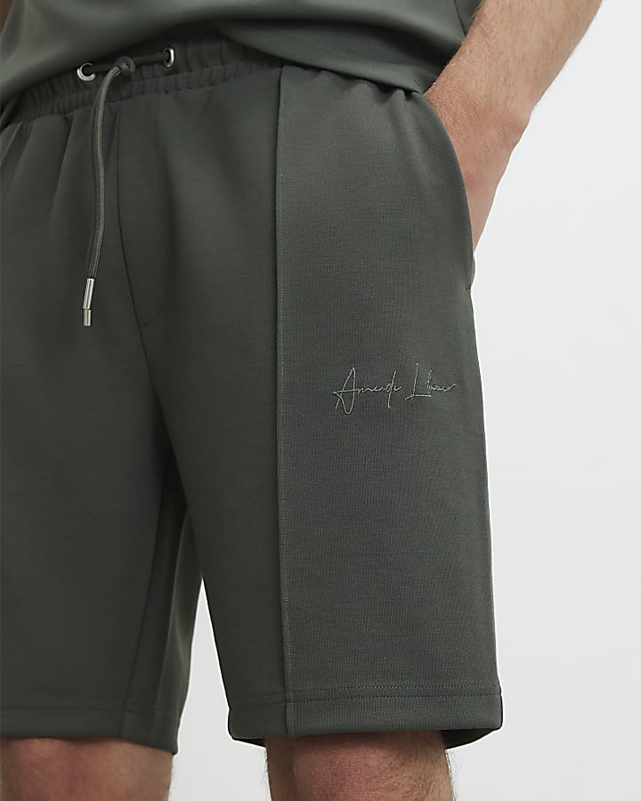 Khaki Slim Fit Embroidered Graphic Shorts