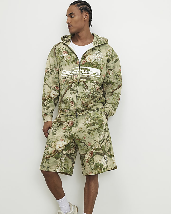 Green Camouflage Floral Shorts