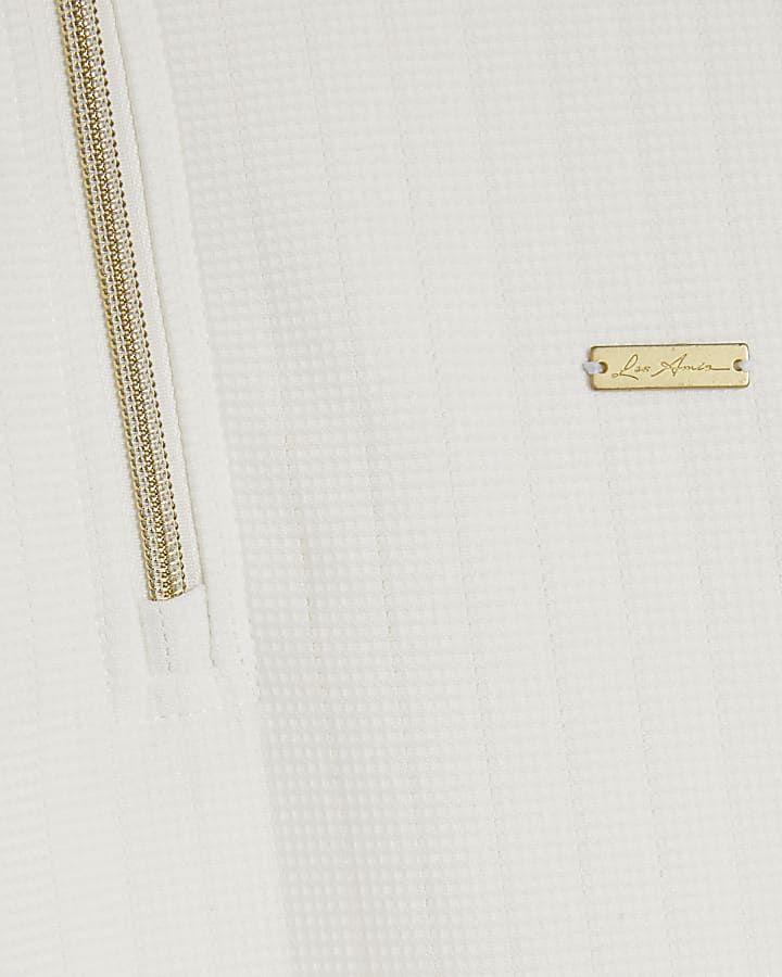 White Muscle Fit Textured Zip Polo Shirt